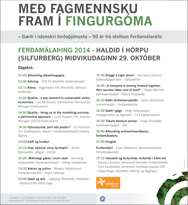 Dagskrá Ferðamálaþing 2014