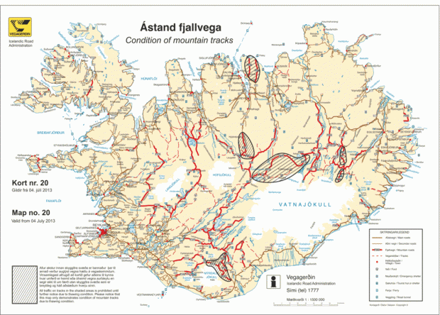 Nýjasta kort Vegagerðarinnar um opnun á hálendinu.