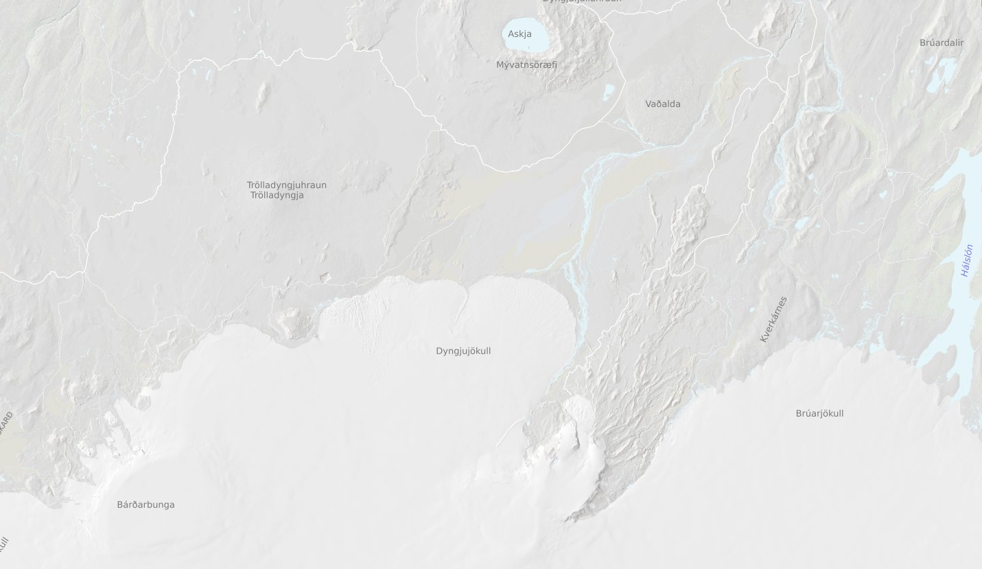 Dyngjujökull gengur út úr norðanverðum Vatnajökli og þar á m.a. Jökulsá á Fjöllum upptök sín.